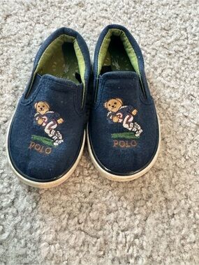 Polo by Ralph Lauren Navy Slip-On Kids Sneakers with Bear Motif